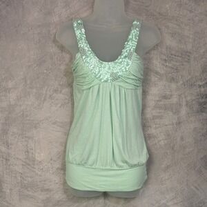 vtg y2k Vanity Sequin Pearl Embellished Tank Top Womens Sz S Fairy pastel